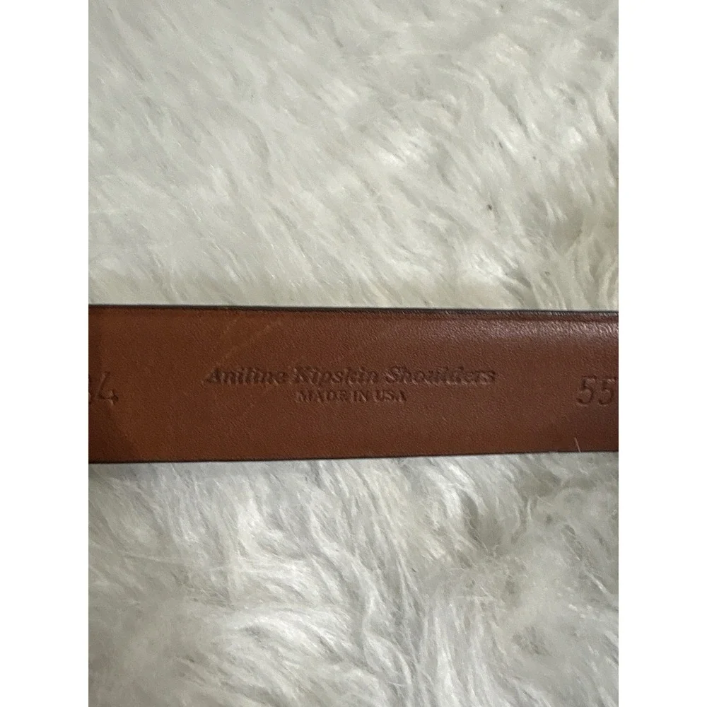Mens Brown Aniline Kipskin Shoulders Leather Belt Gold Buckle USA Made Size 34